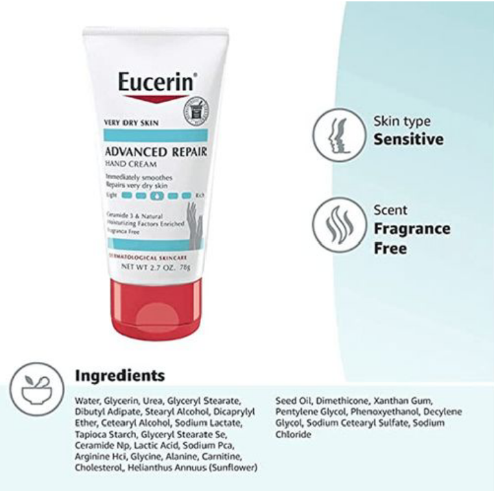 كريم إصلاح اليدين المتقدم للبشرة الجافة الخالي من العطور من يوسيرين 78غ