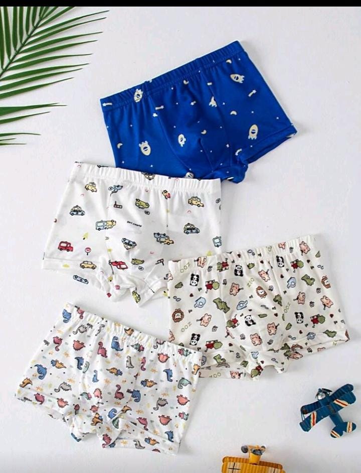 4 قطع سراويل داخلية قصيرة مطبوعة بالكامل للأولاد الصغار