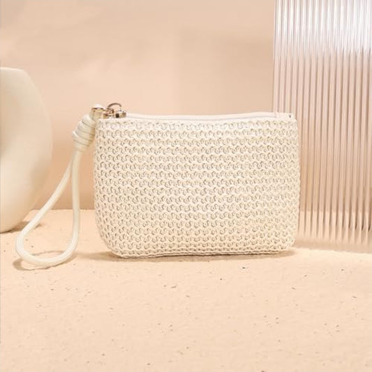 شنطة يد من القش المحبوك للنساء بتصميم بوهيمي أنيق مع محفظة صغيرة للعملات وحامل بطاقات مناسب للنقود والبطاقات