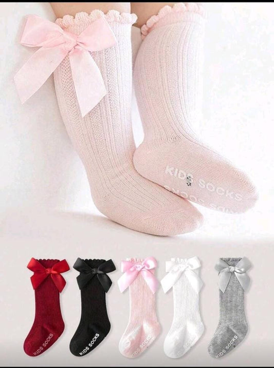 5 أزواج من جوارب الكاحل مزينة بشريط كبير الحجم للأطفال بطراز الأميرة، قابلة لمنع الانزلاق، مناسبة للربيع والصيف والخريف والشتاء