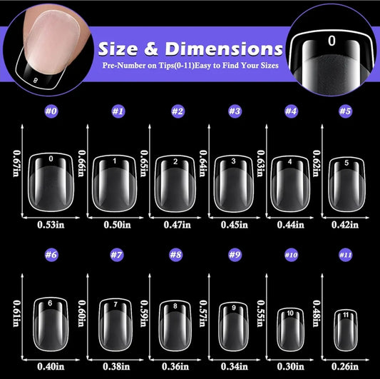 240 قطعة من اطراف اظافر جل صناعية قصيرة للغاية مربعة الشكل مقاس XS لتغطية كاملة من الاكريليك لتغطية كاملة لاطالة الاظافر الجل - 12 مقاس